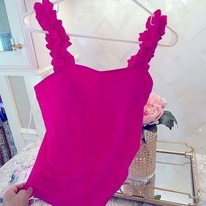 Bright Magenta Ruffle Maternity Swimsuit